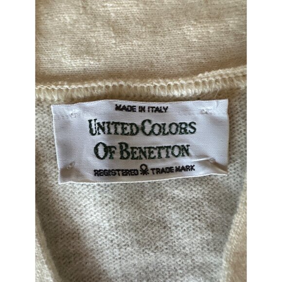 United Colors Of Benetton Cream Cardigan Embroidered Collar Angora Wool Preppy - Picture 3 of 6